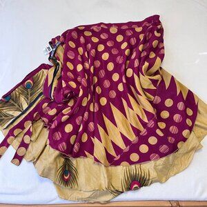 Darn Good Yarn Sari Wrap Skirt NWT Layered Recycled Silk Peacock Tea Length